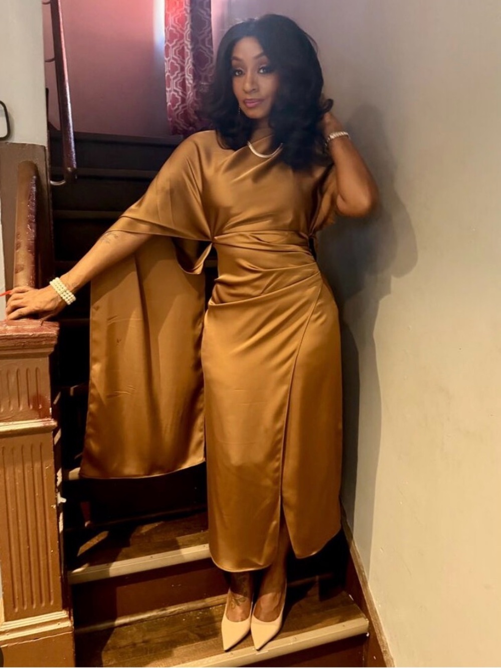 🔥🔥Zara Brown Satin Draped Midi Dress